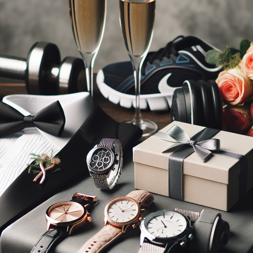 Nærbilde av flere armbåndsur arrangert for ulike anledninger: dressklokke på en smoking, sportsklokke ved treningsutstyr, og elegant dameklokke på en gaveeske, myk naturlig belysning